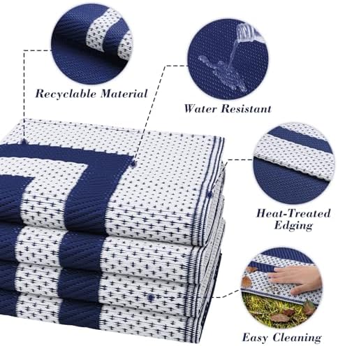 KMAT Outdoor Rug, Waterproof Reversible Patio Rugs, 5x8ft Large Outdoor Area - Image 5