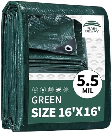 RAINDEWAY Green Tarp 16x16 Feet, 5.5Mil Multipurpose Waterproof Tarps Cover by RAINDEWAY