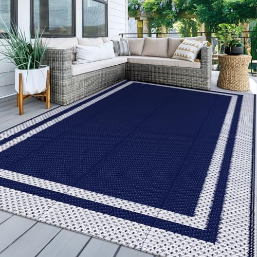 KMAT Outdoor Rug, Waterproof Reversible Patio Rugs, 5x8ft Large Outdoor Area by KMAT