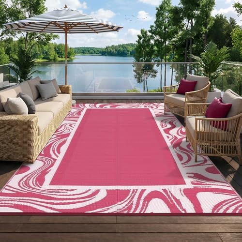 Garvee 8x10 Pink White Striped Outdoor Rug Waterproof Weather Resistant Light - Image 6