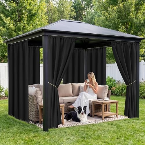 Black Outdoor Curtains for Patio Waterproof, 8 Panels, Rod Pocket - Image 4