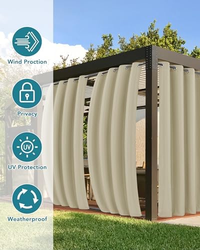 Windproof Outdoor Curtains for Patio Waterproof 4 Pcs 54x84 In Cream - Image 3