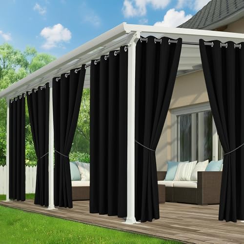 Black Outdoor Curtains for Patio Waterproof, 6 Panels 54 x 84 Inch by RichSets