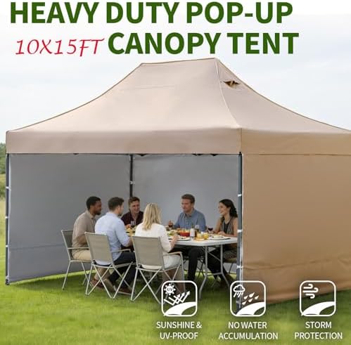 10x15 Heavy Duty Pop Up Canopy Tent, Outdoor Easy Up Canopy Outdoor Party Tents - Image 2