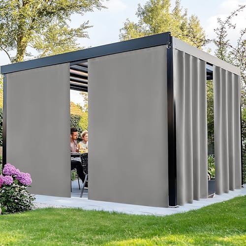 NICETOWN Outdoor Curtains Windproof Adhesive Top W66xL90 Silver Gray by NICETOWN