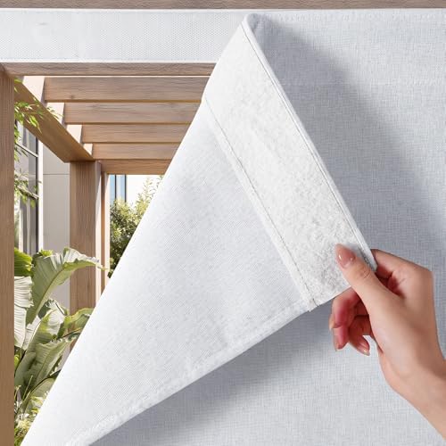 NICETOWN 100% Blackout Linen Outdoor Curtains Windproof 84" L White 2 PCs by NICETOWN