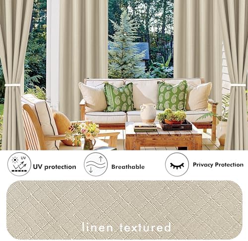 Linen Outdoor Curtains for Patio Waterproof 4 Pcs 54x84 In Cream - Image 3