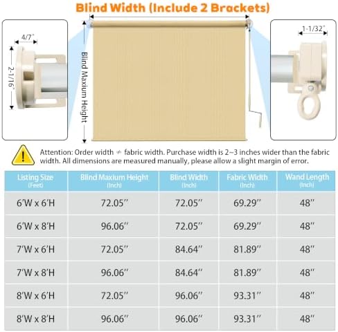 Outdoor Roller Shades for Patio 5'Wx8'H Sesame, 90% UV Block & Privacy - Image 6