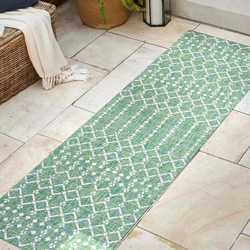 JONATHAN Y Moroccan Geometric Indoor Outdoor Runner Rug 2X8 Green/Cream - Image 3