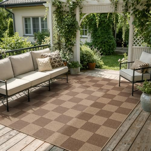 Lahome Checkered Easy Jute Living Room Rug, 5x7 Outdoor Patio Rugs Washable by Lahome