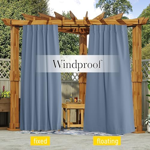 NICETOWN 2 Panels Outdoor Curtains Waterproof Pocket & Back Tab on Top & Bottom - Image 3