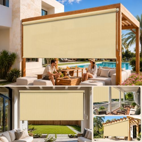 Boho Seasame Outdoor Roller Shade 6' W x 6' H, Exterior Cordless Patio Shades - Image 5