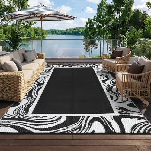Garvee 6x9 Black and White Outdoor Rug Weather Resistant Waterproof Patio Rugs - Image 6