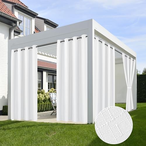 Linen Outdoor Curtains for Patio Waterproof 4 Pcs 54x95 In White by HolidayIdeas