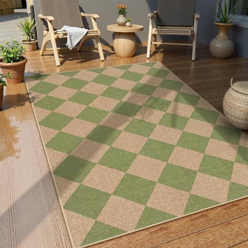 Lahome Checkered Easy Jute 3x5 Outdoor Rug, Washable Rugs - Image 2