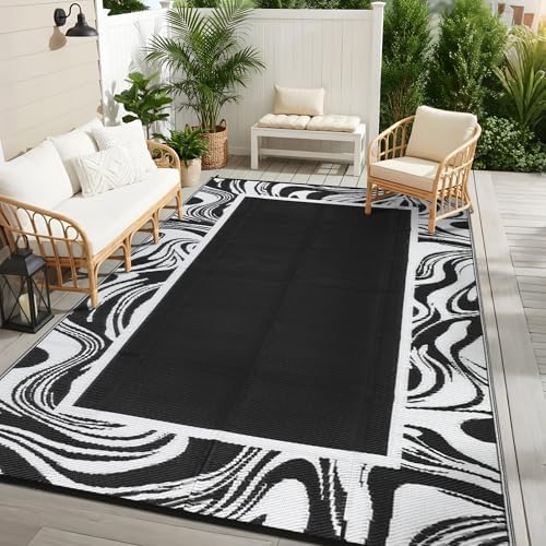 Garvee 6x9 Black and White Outdoor Rug Weather Resistant Waterproof Patio Rugs by Garvee