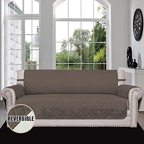 Easy-Going Reversible Couch Cover, 3 Cushion Sofa, Taupe/Ivory - Image 2