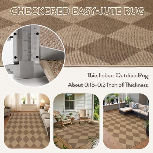Lahome Checkered Easy Jute 5x7 Outdoor Patio Rug, Living Room Rugs Washable - Image 5