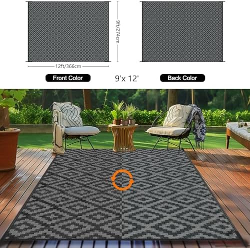 Kalafun Outdoor Patio Plastic Straw Rug, 9x12 ft - Image 2