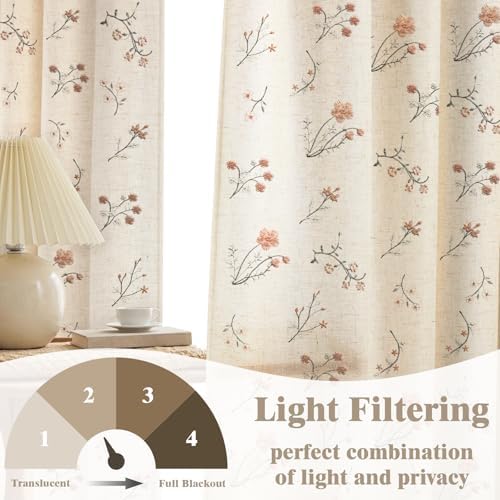 Floral Embroidered Light Filtering Curtains 72 Inch 2 Panels - Image 2