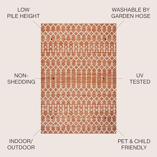 JONATHAN Y Moroccan Geometric Indoor Outdoor Area Rug 3X5 Orange/Cream - Image 3