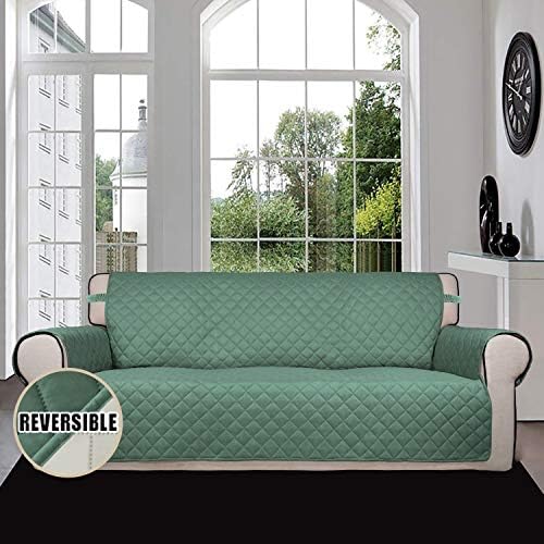 Easy-Going Reversible Couch Cover, 3 Cushion Sofa, Cyan/Ivory - Image 2