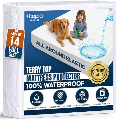 Waterproof Full Size Mattress Protector 14 Pack fits Upto 15" Deep Pocket by UTOPIABEDDING