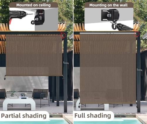 Outdoor Roller Shades for Patio, Cordless Porch Blinds Patio Shades 60"Wx96H - Image 5