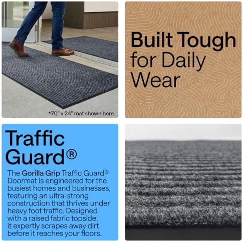 GORILLA GRIP Traffic Guard Indoor Outdoor Heavy Duty Door Mat 59x24 Lt Gray - Image 3