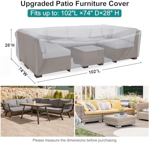 Waterproof Outdoor Patio Furniture Covers 102"L×74"W×28"H Grey - Image 2