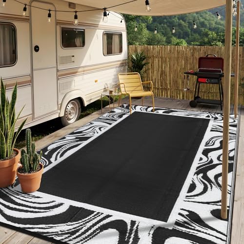 Garvee 6x9 Black and White Outdoor Rug Weather Resistant Waterproof Patio Rugs - Image 3