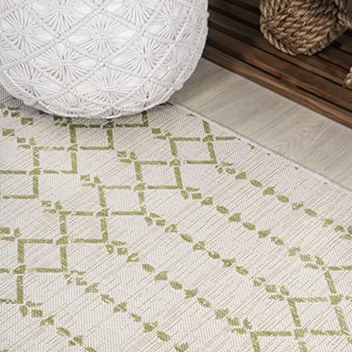 JONATHAN Y Moroccan Geometric Indoor Outdoor Runner Rug 2X10 Cream/Green - Image 3