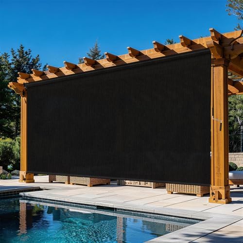 Outdoor Roller Shades for Patio 11'Wx8'H Black, 90% UV Block & Privacy by Unknown