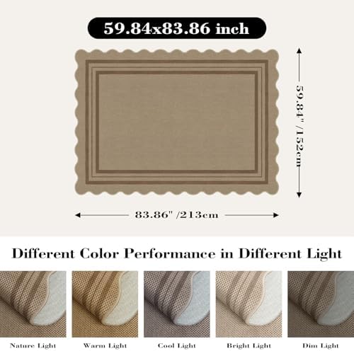 Scalloped 5x7 Rug for Living Room, Easy Jute Washable Outdoor Patio Carpet - Image 2