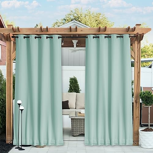 NICETOWN 2 Panels Thermal Outdoor Curtains Windproof W52xL72 Aqua Blue by NICETOWN