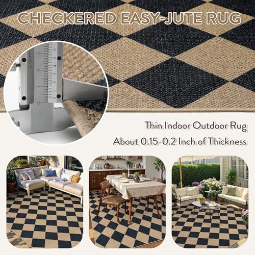 Lahome Checkered Easy Jute Outdoor Patio Rug, 6x9 Living Room Rugs Washable - Image 4