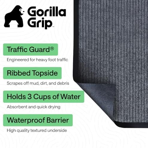 GORILLA GRIP Traffic Guard Indoor Outdoor Heavy Duty Door Mat 35x23 Lt Gray - Image 2