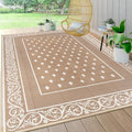 Pauwer Waterproof Outdoor Rug 10x14, Plastic Patio Rug, Bordered Beige by Pauwer