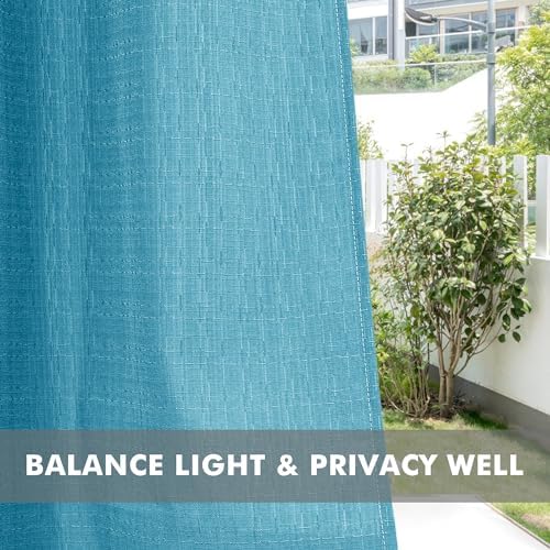 Linen Outdoor Curtains for Patio Waterproof 4 Pcs 54x84 In Teal - Image 5
