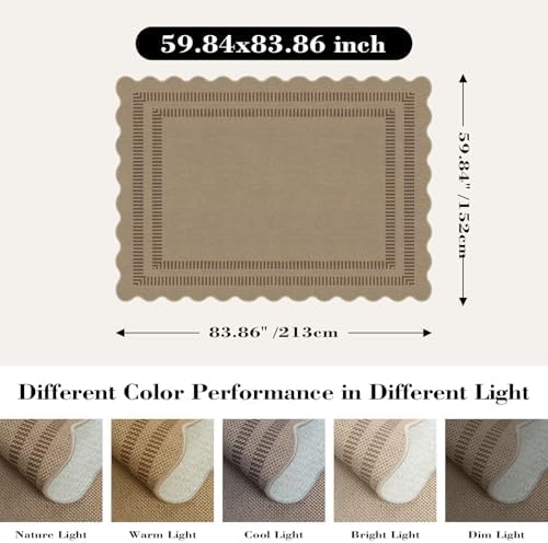 Scalloped 5x7 Rug for Living Room, Easy Jute Washable Outdoor Patio Carpet - Image 2
