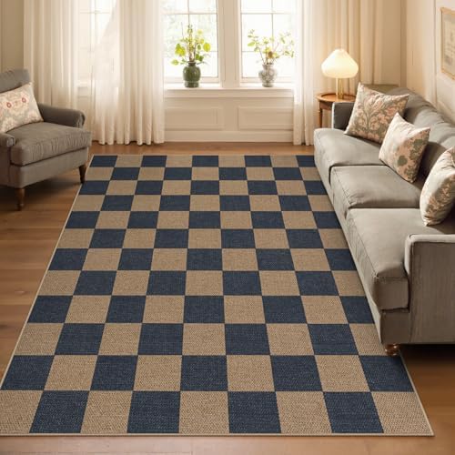 Lahome Checkered Easy Jute Living Room Rugs, 5x7 Outdoor Patio Rug Washable - Image 2
