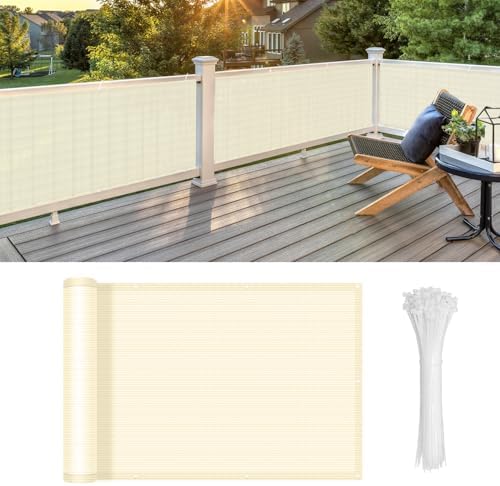 LOVE STORY Custom Size 3'x46' Balcony Privacy Screen Cover, Butter Cream by LOVESTORY