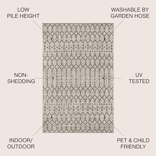 JONATHAN Y Moroccan Geometric Indoor Outdoor Area Rug 6X9 Light Gray/Black - Image 3