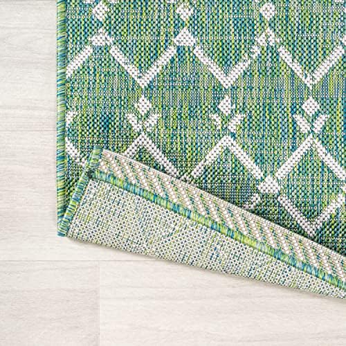 JONATHAN Y Moroccan Geometric Indoor Outdoor Runner Rug 2X10 Green/Cream - Image 3