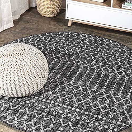 JONATHAN Y Moroccan Geometric Indoor Outdoor Round Area Rug 5 Ft Black/Gray by JONATHANY