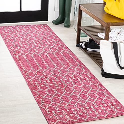 JONATHAN Y Moroccan Geometric Indoor Outdoor Runner Rug 2X8 Fuchsia/Light Gray by JONATHANY