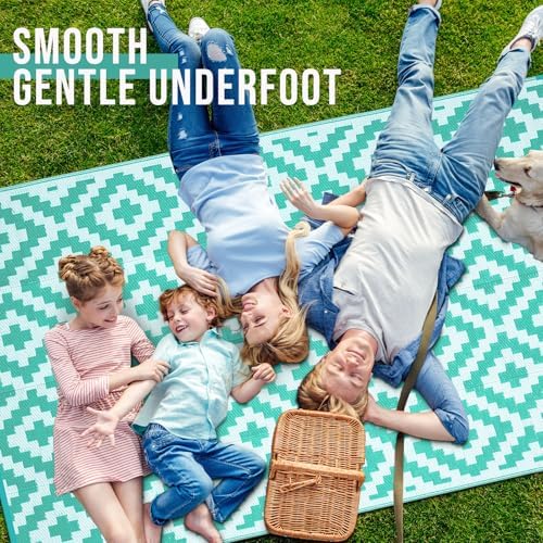 OLANLY Outdoor Rug 9x18 ft Waterproof Reversible Mat, Turquoise & White - Image 5