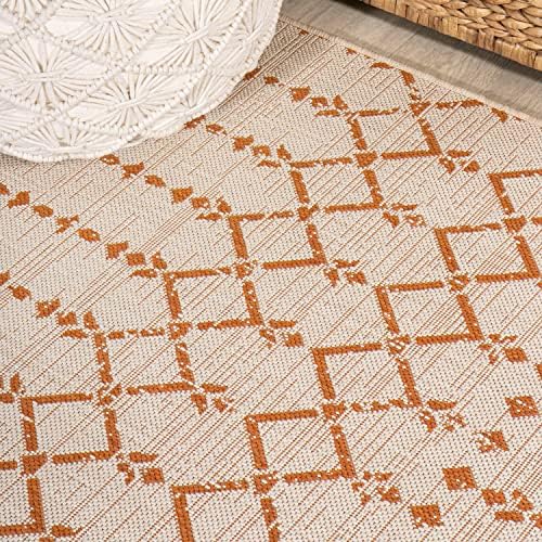JONATHAN Y Moroccan Geometric Indoor Outdoor Square Area Rug 5X5 Cream/Orange - Image 5