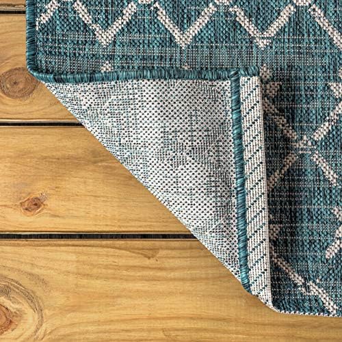 JONATHAN Y Moroccan Geometric Indoor Outdoor Round Area Rug 4 Ft Teal/Gray - Image 5