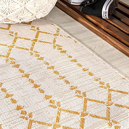 JONATHAN Y Moroccan Geometric Indoor Outdoor Square Area Rug 5X5 Cream/Yellow - Image 5